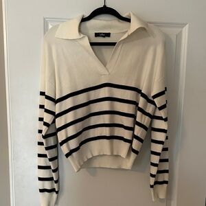 Lulu's V-Neck Cream and Black Striped Sweater